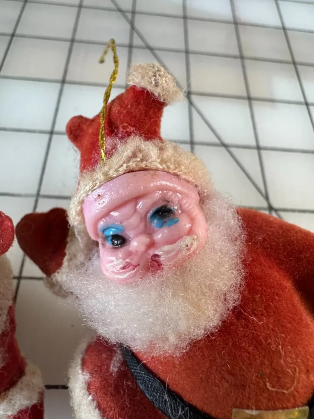 Vintage Flocked Santa Claus Ornaments 4” Japan Hong Kong Mid Century Christmas